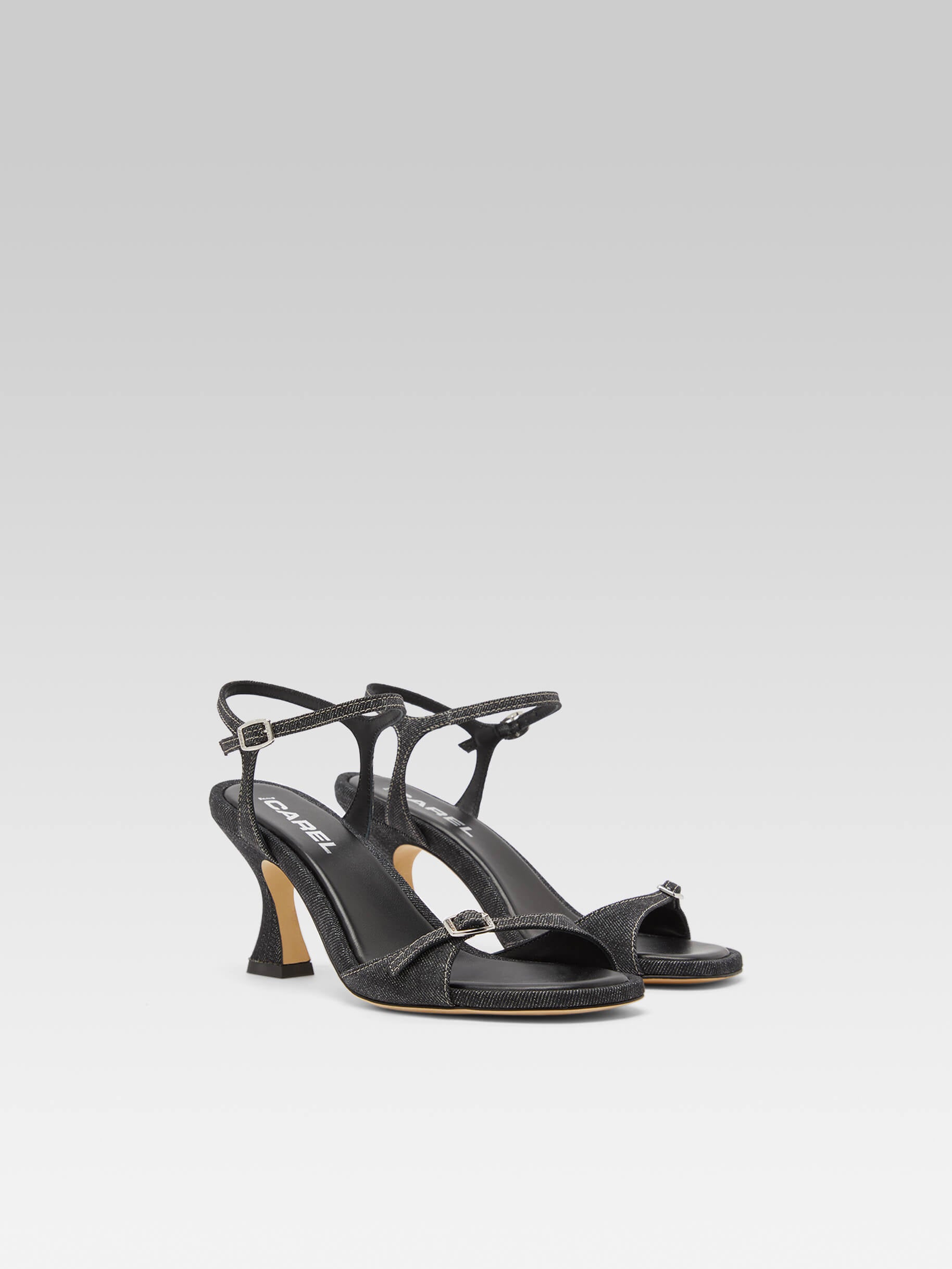 Celeste - Sandales à talon tissu jean noir - Image numéro 5
