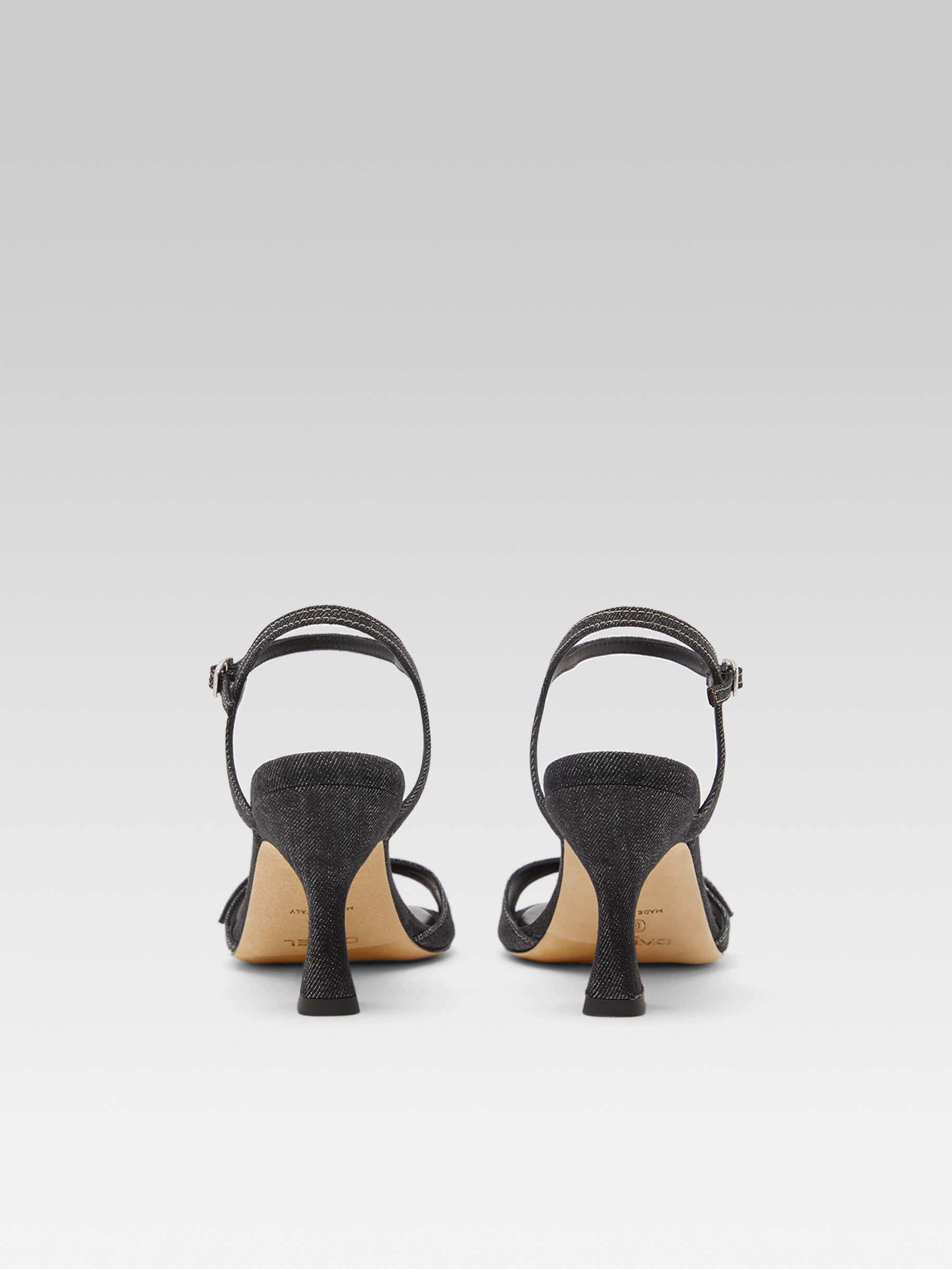 Celeste - Sandales à talon tissu jean noir - Image numéro 7