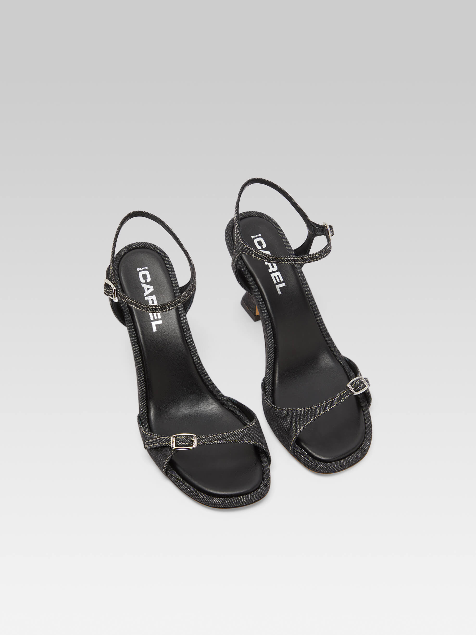 Celeste - Sandales à talon tissu jean noir - Image numéro 4