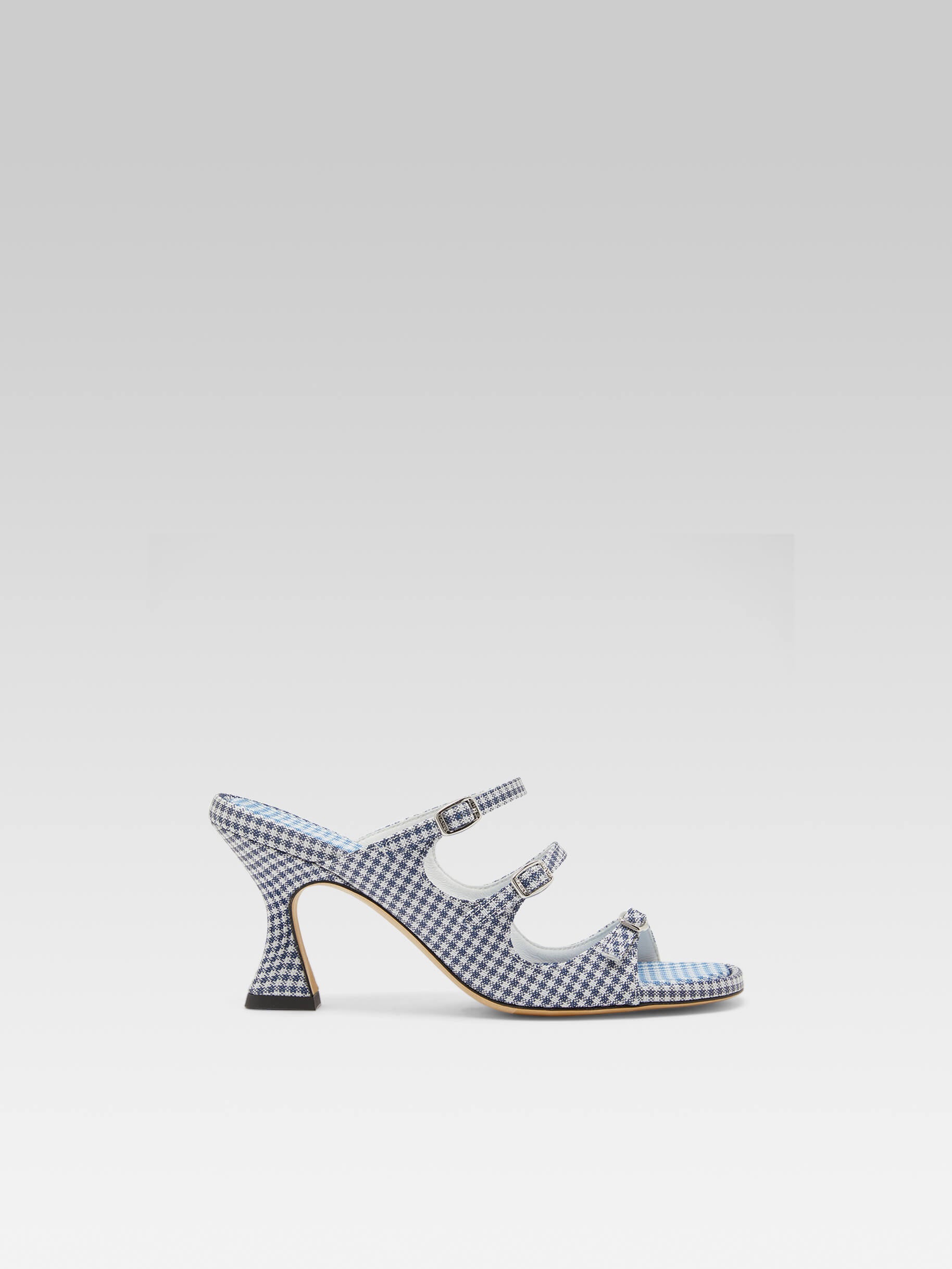 Kitty - Blue and white vichy fabric mules - Image number 1