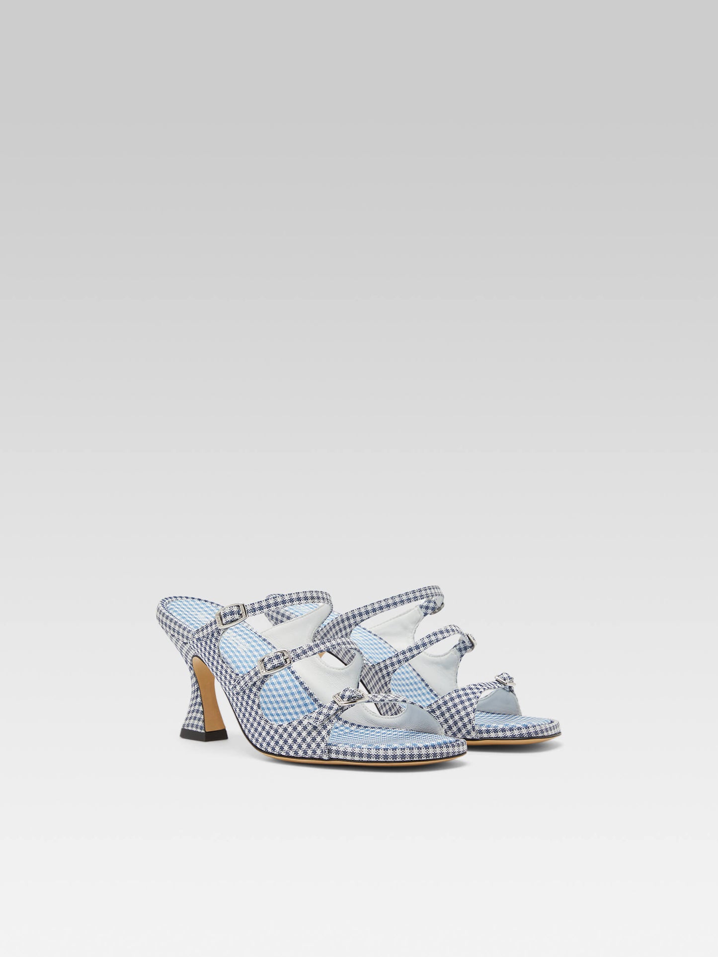 Kitty - Blue and white vichy fabric mules