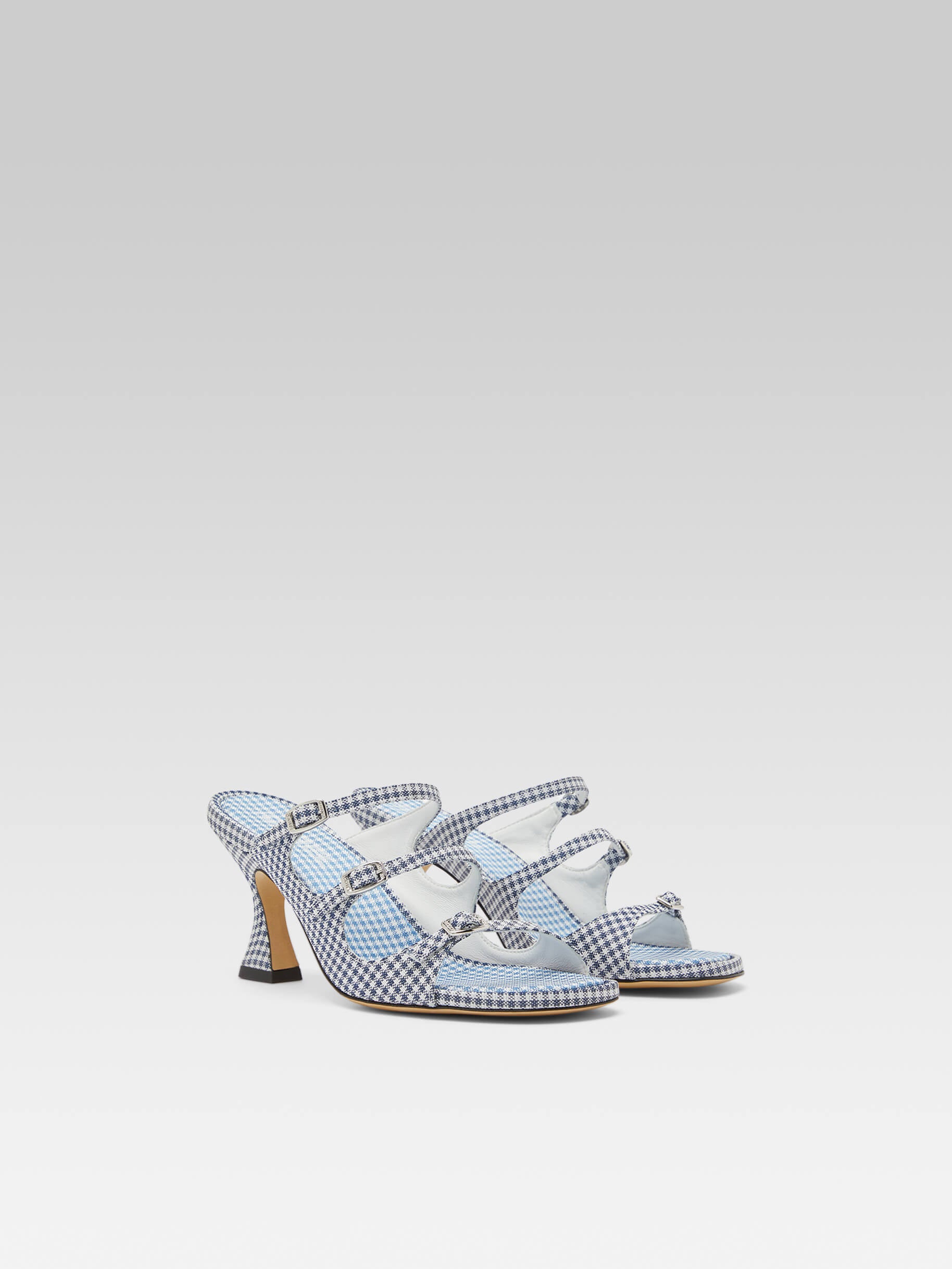 Kitty - Blue and white vichy fabric mules - Image number 5