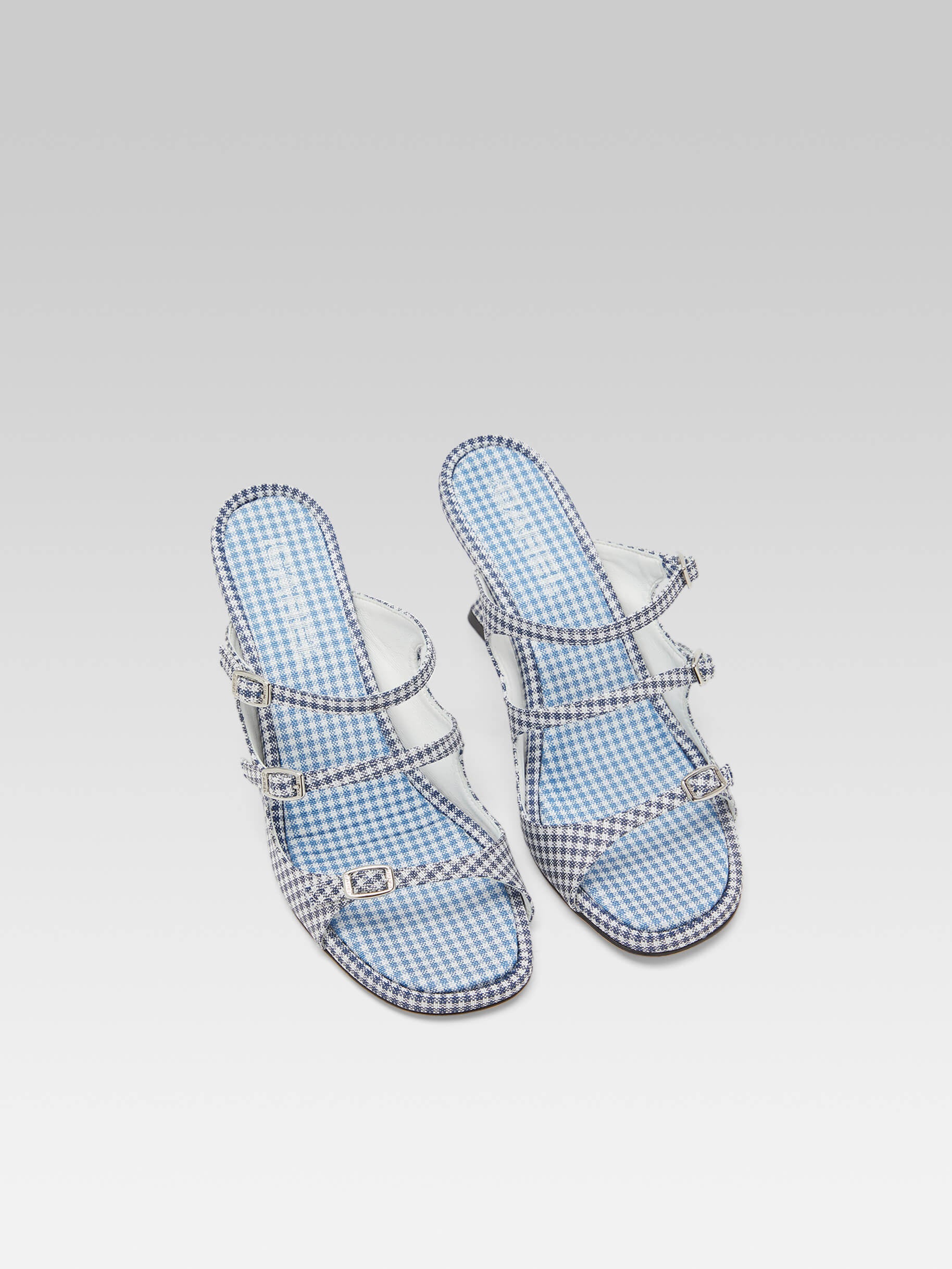 Kitty - Blue and white vichy fabric mules - Image number 2