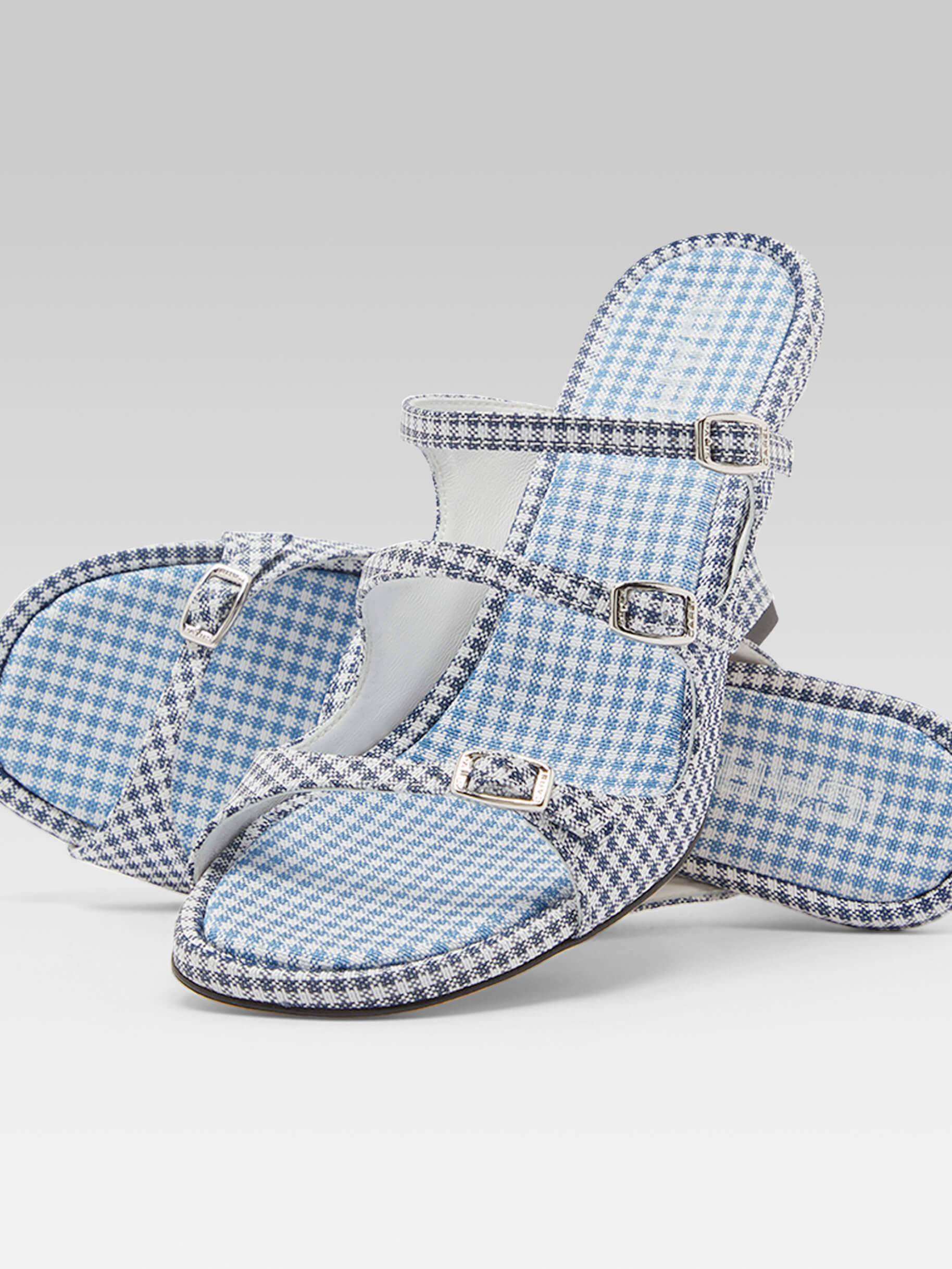 Kitty - Blue and white vichy fabric mules - Image number 4