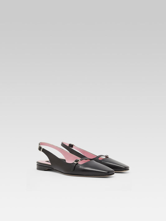 Ninon - Black leather slingback ballet flats - Image number 4