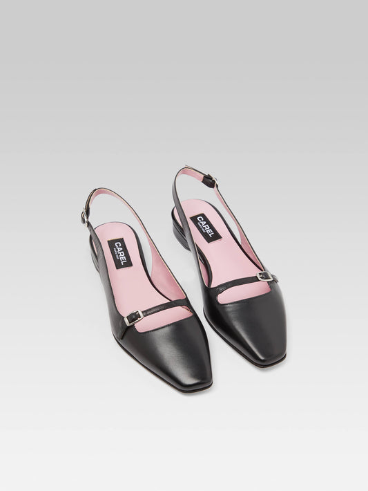 Ninon - Black leather slingback ballet flats - Image number 3