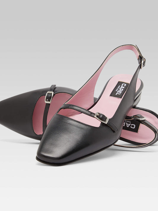Ninon - Black leather slingback ballet flats - Image number 2