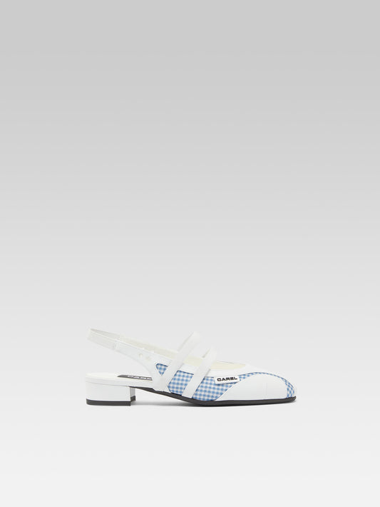 Peachy - Blue and white vichy fabric slingback Mary Janes