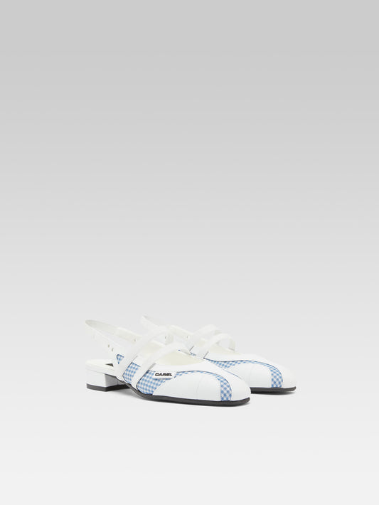 Peachy - Blue and white vichy fabric slingback Mary Janes - Image number 4