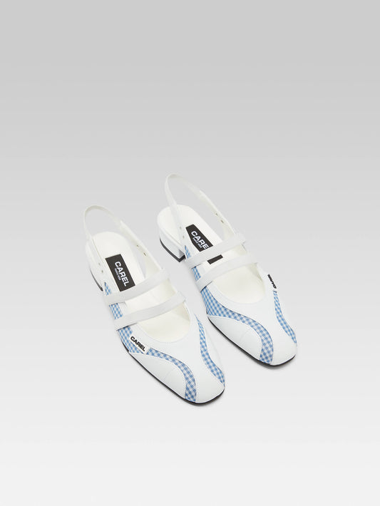 Peachy - Blue and white vichy fabric slingback Mary Janes - Image number 3