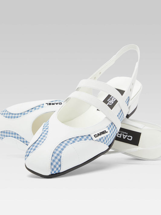 Peachy - Blue and white vichy fabric slingback Mary Janes - Image number 2