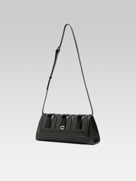 Madeleine - Black patent leather shoulder bag with ivory stitching - Image number 8