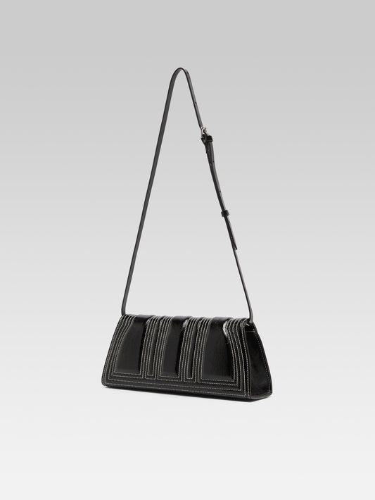 Madeleine - Black patent leather shoulder bag with ivory stitching - Image number 4