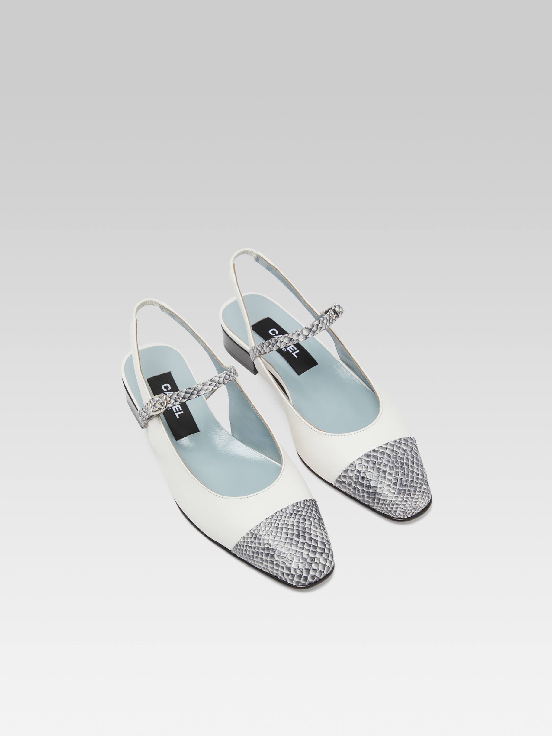 Oceano - Ivory leather and grey print slingback - Image number 3
