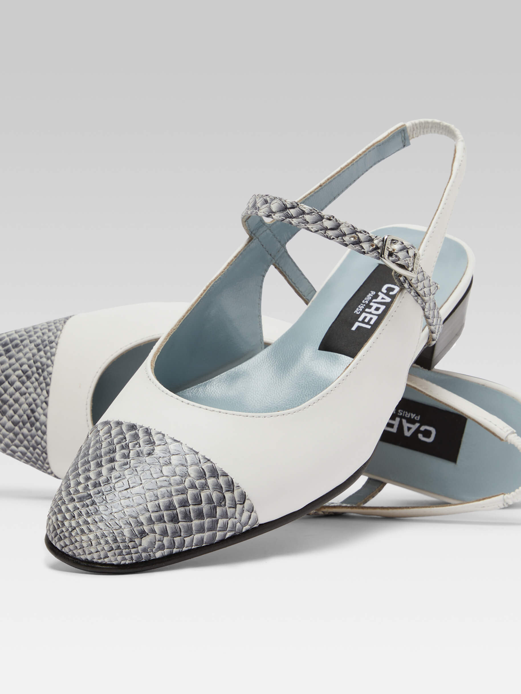 Oceano - Ivory leather and grey print slingback - Image number 2