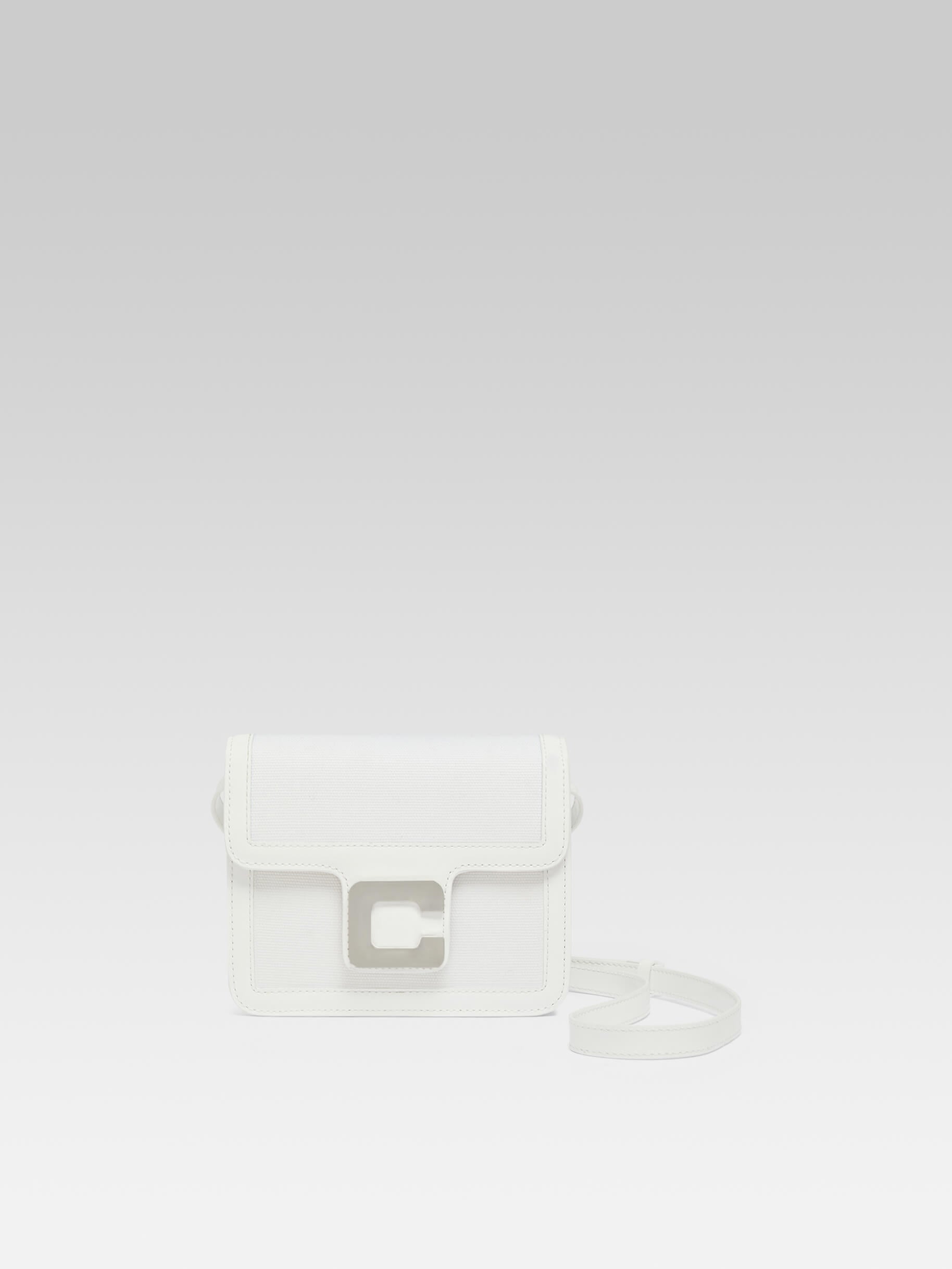 Mini Sorbonne - White fabric and patent leather bag 
