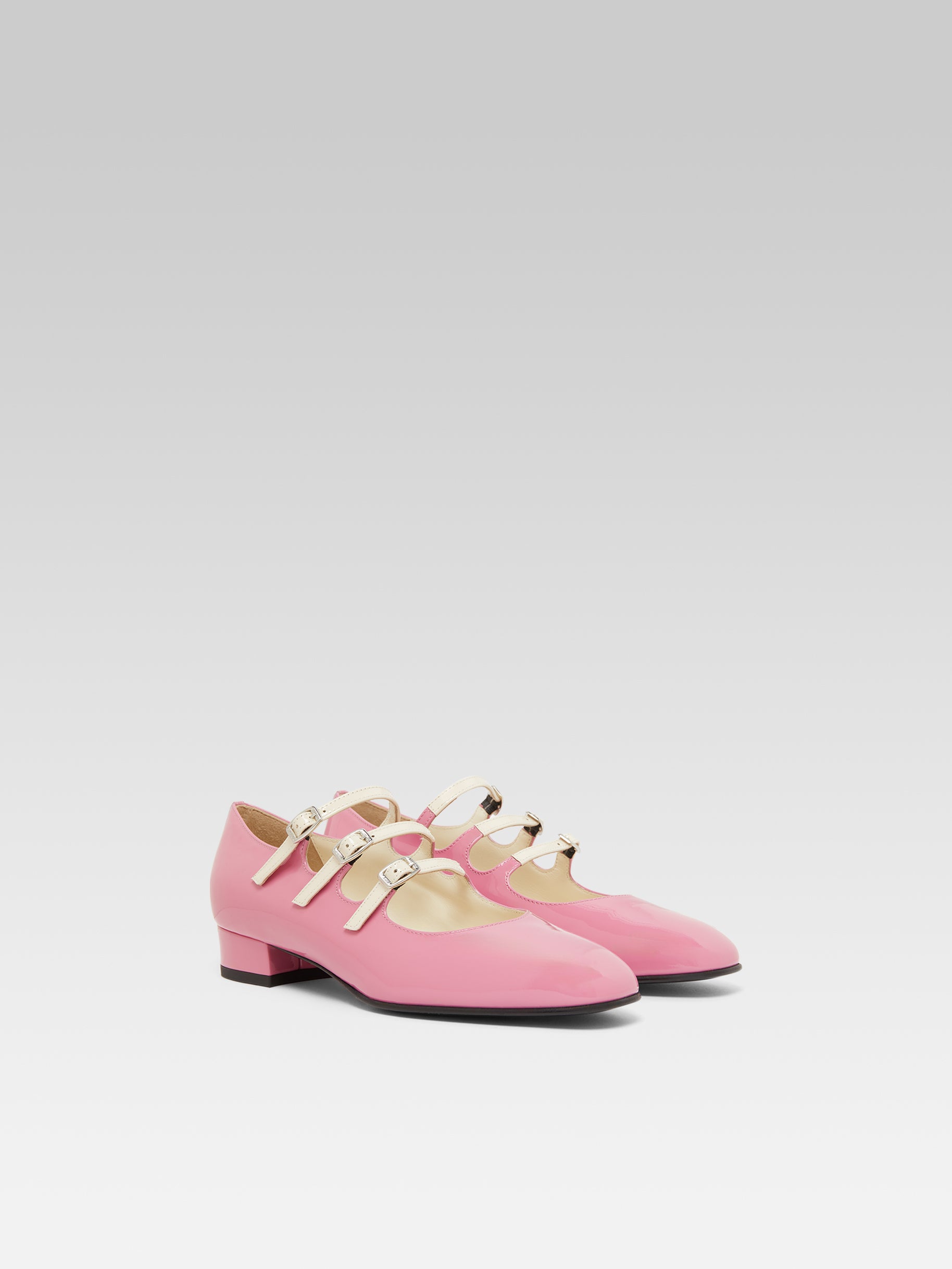 Ariana - Ballerines babies cuir verni upcyclé rose et ivoire - Image numéro 3