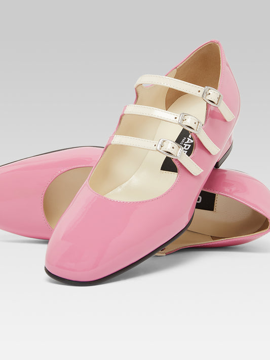 Ariana - Ballerines babies cuir verni upcyclé rose et ivoire - Image numéro 4