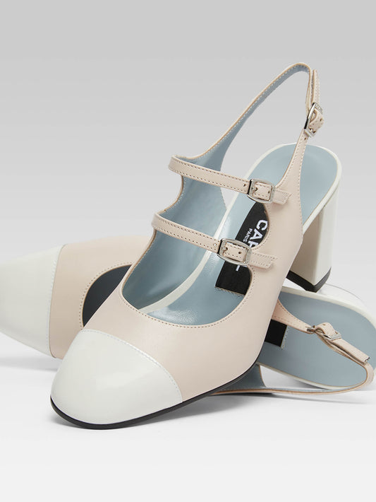 Papaya - Nude leather and white patent leather slingback Mary Janes - Image number 2