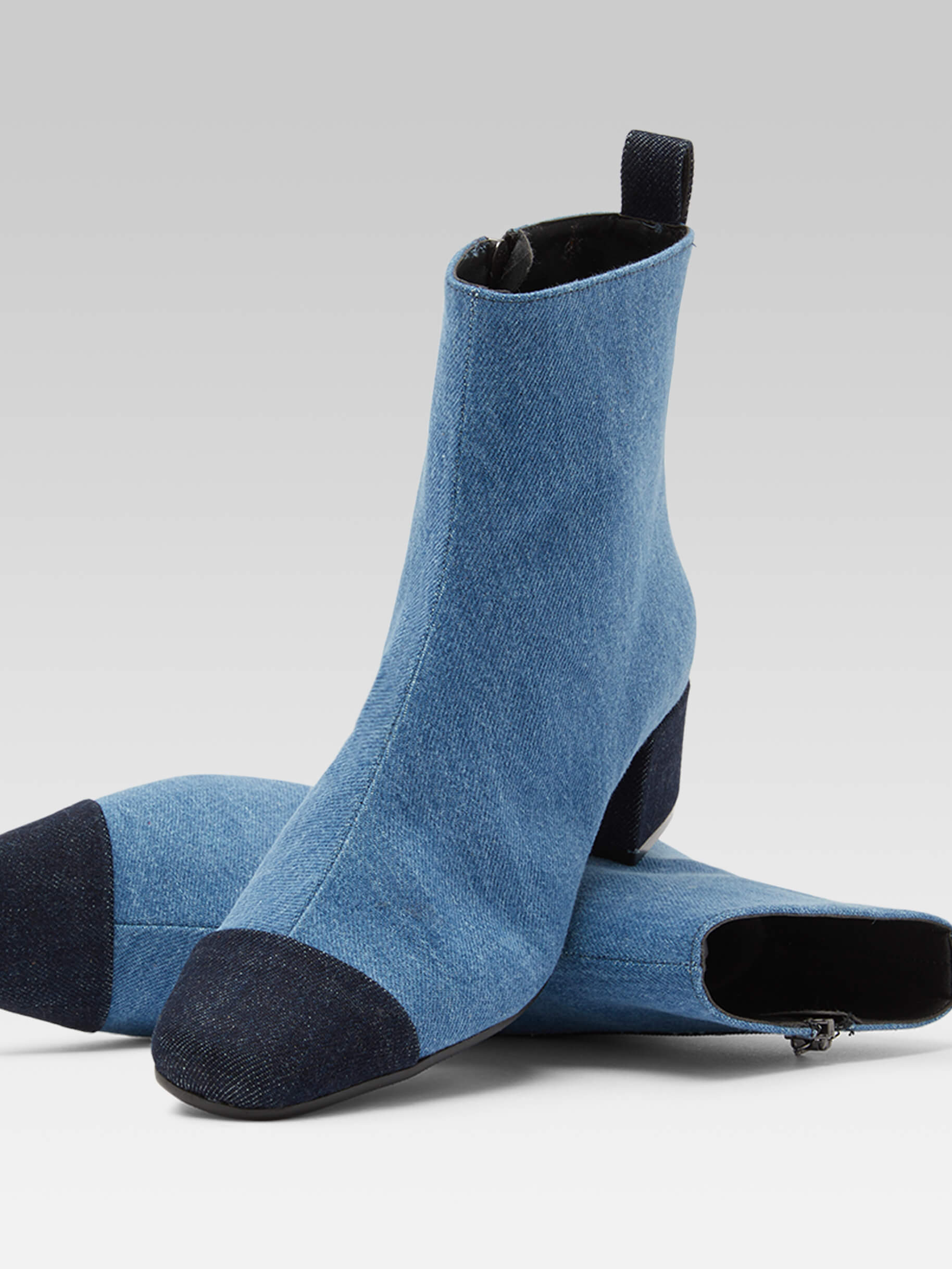 Estime - Two-tone blue denim fabric ankle boots - Image number 2
