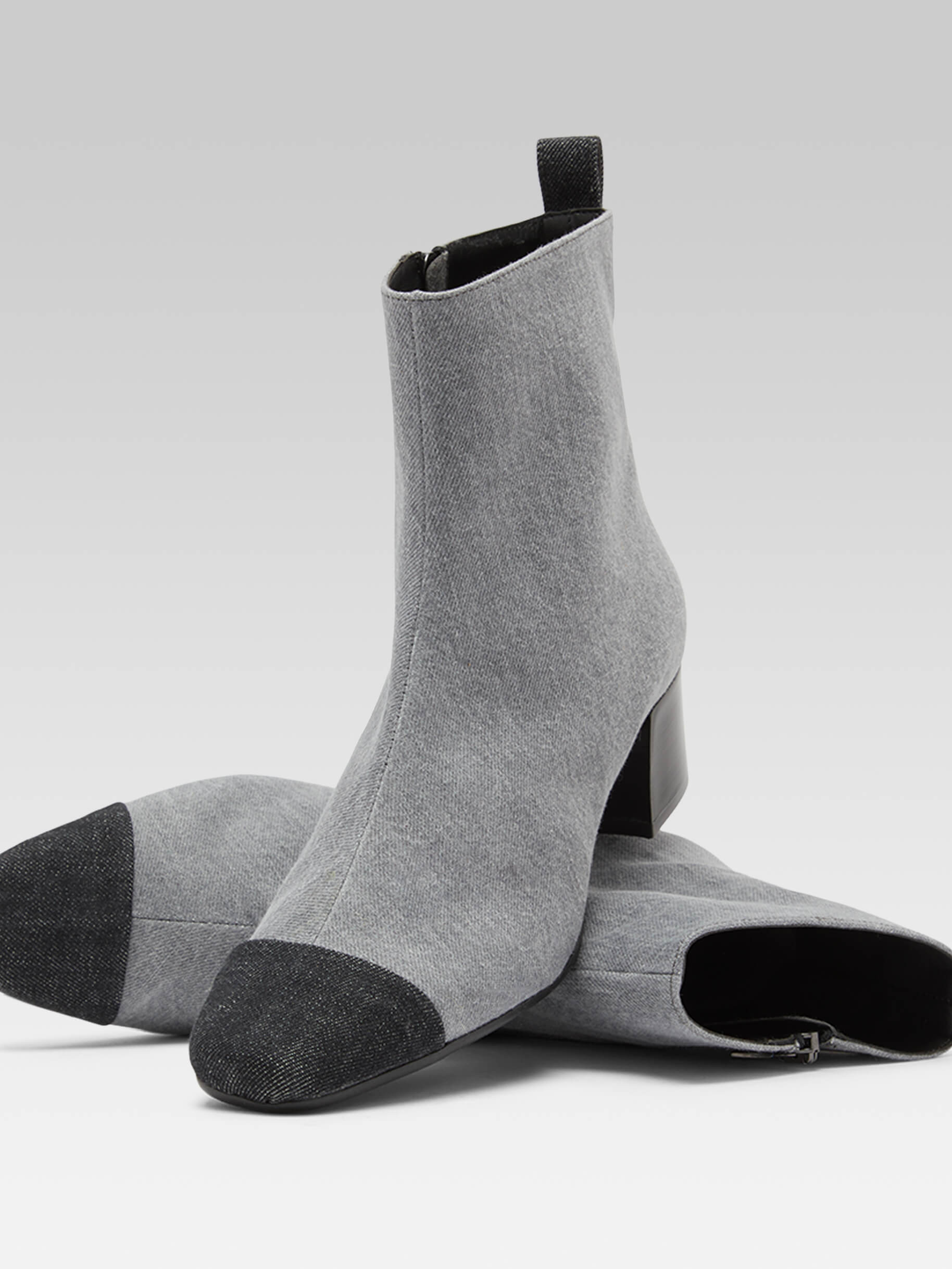 Estime - Two-tone gray denim fabric ankle boots - Image number 4