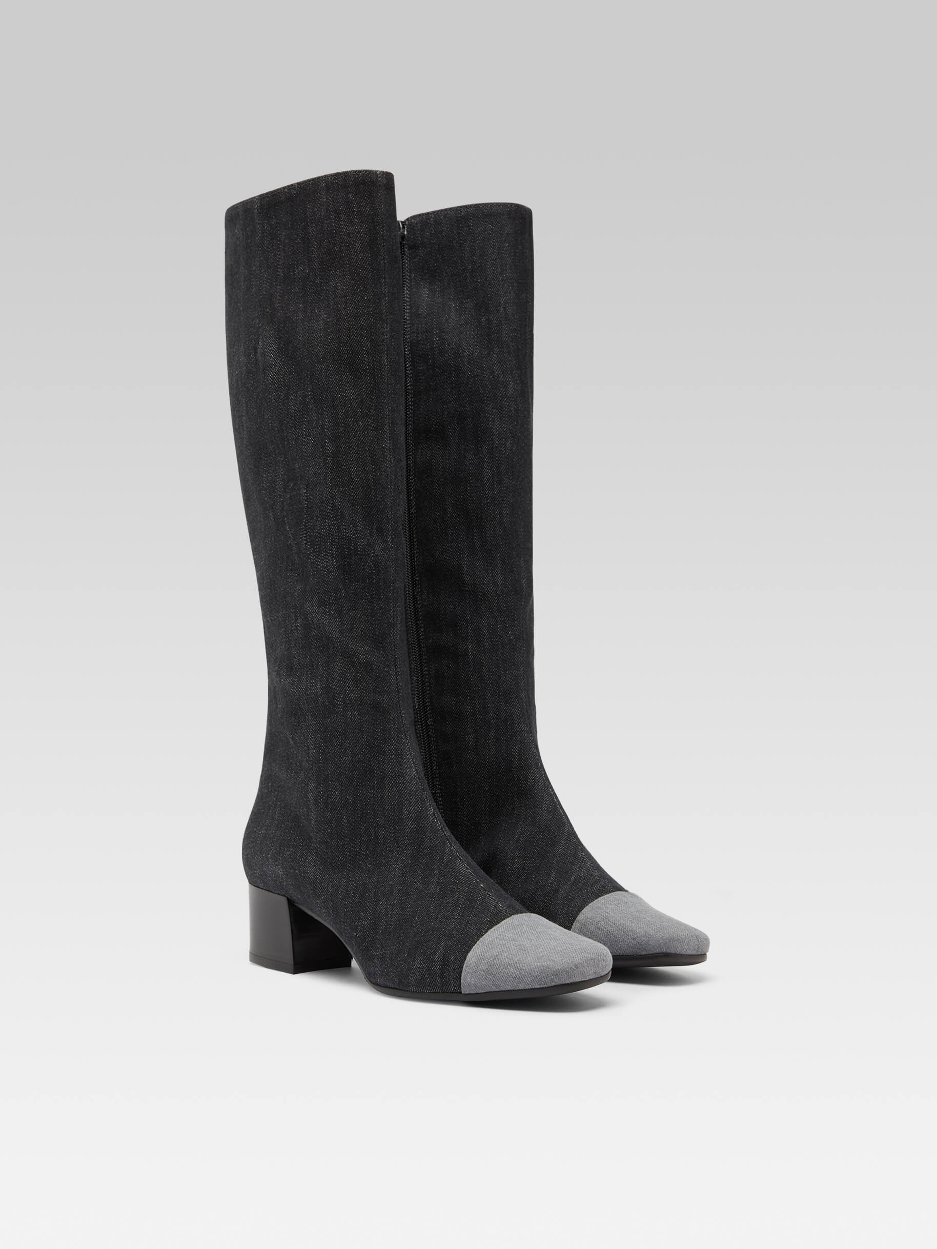 Malaga - Bottes bicolores tissu jean gris - Image numéro 3