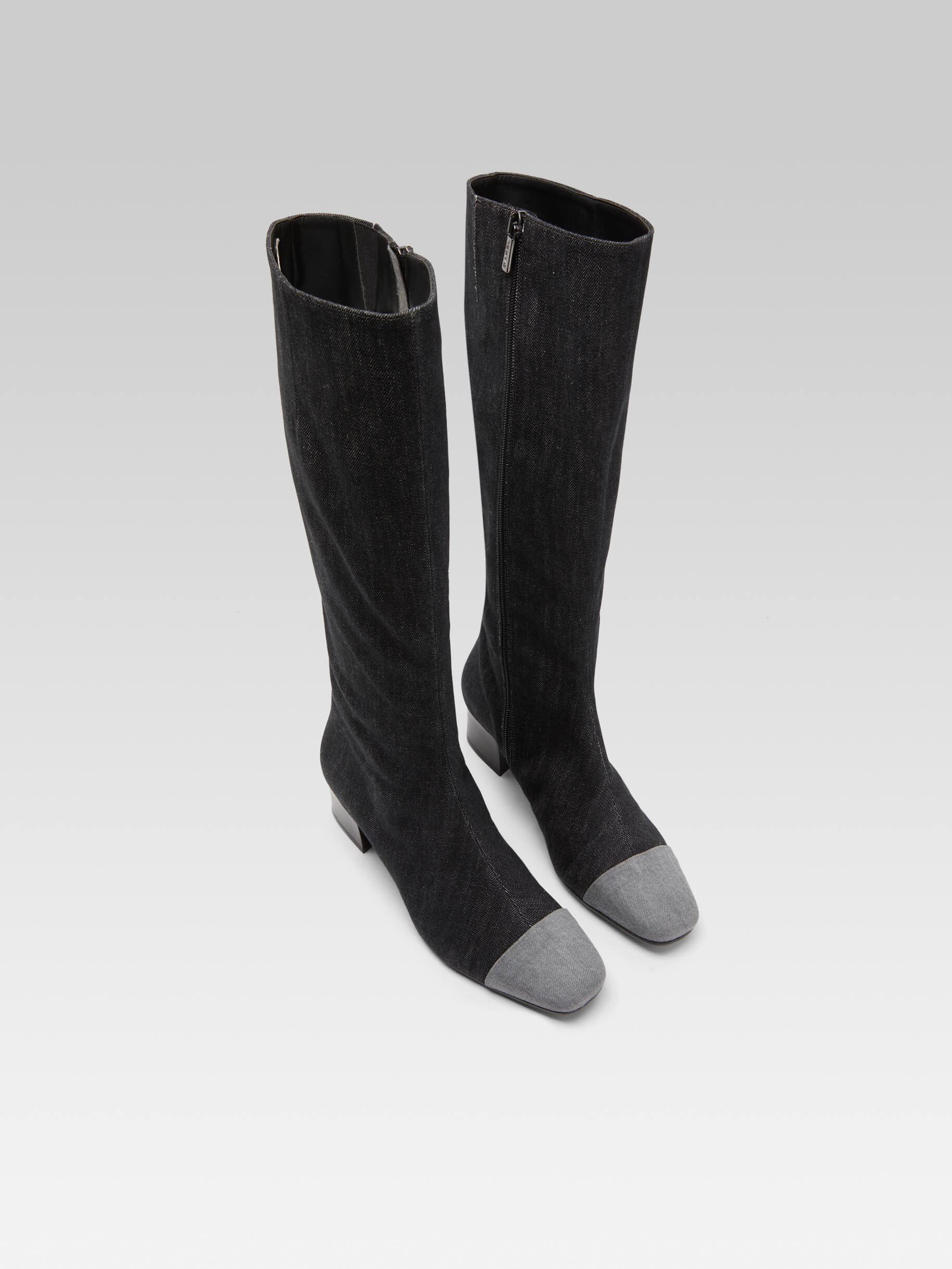 Malaga - Bottes bicolores tissu jean gris - Image numéro 2