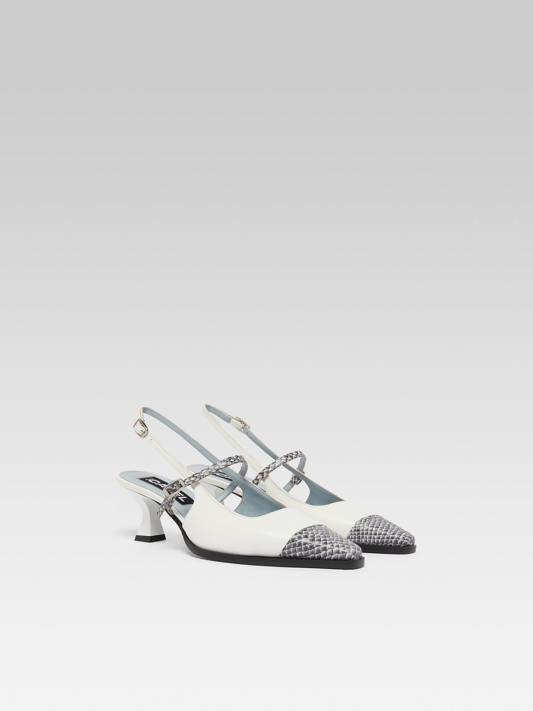Cecile - Escarpins slingback cuir ivoire et cuir marin - Image numéro 4