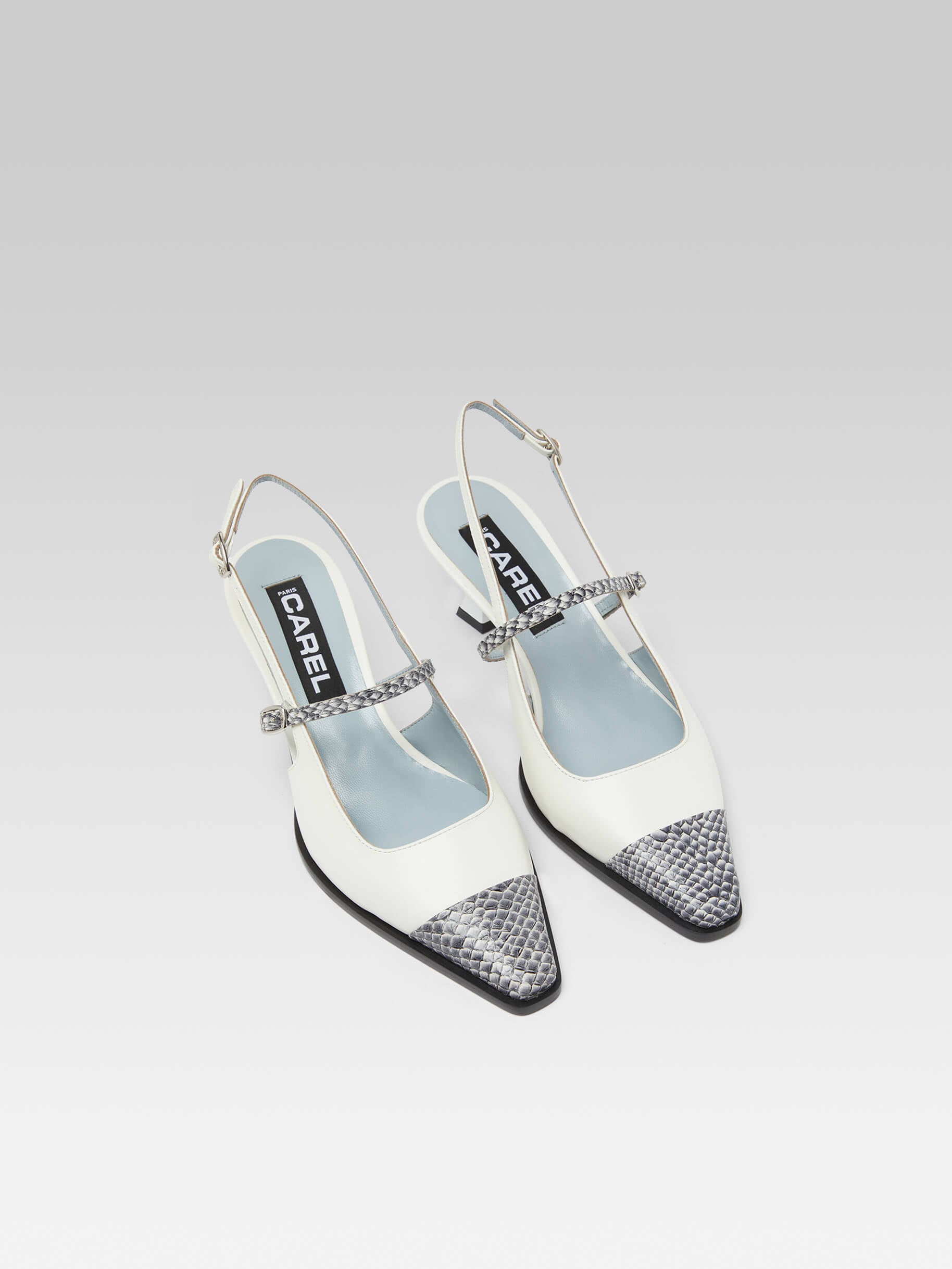 Cecile - Escarpins slingback cuir ivoire et cuir marin - Image numéro 2