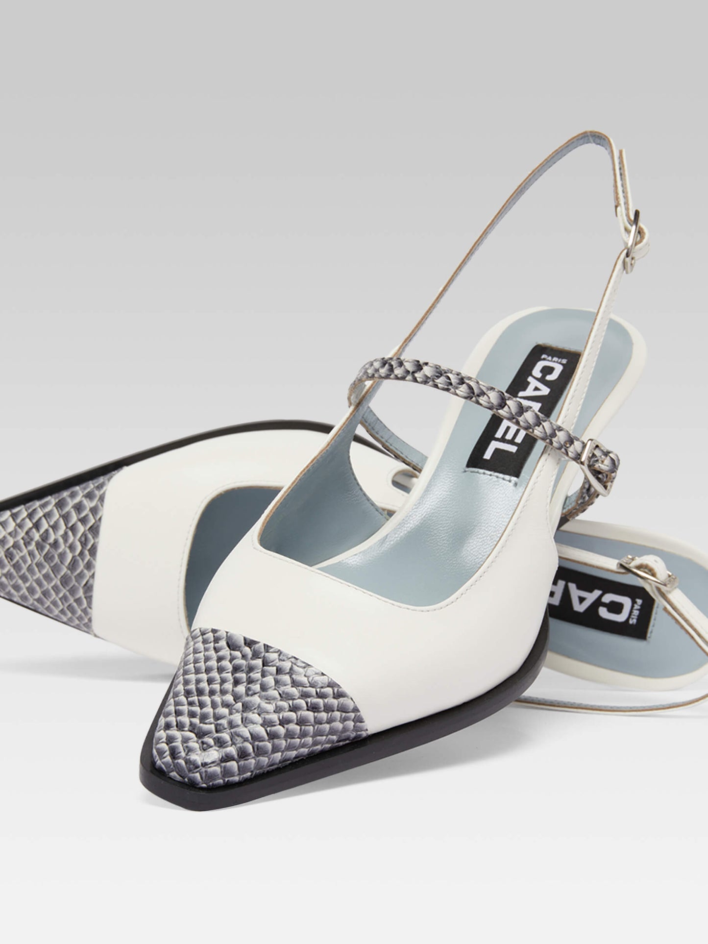 Cecile - Escarpins slingback cuir ivoire et cuir marin