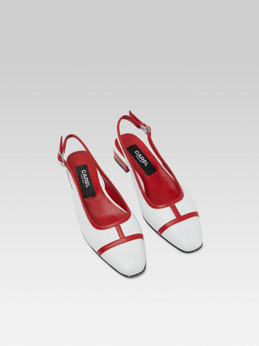 Elisa - White and red leather slingback ballet flats - Image number 4