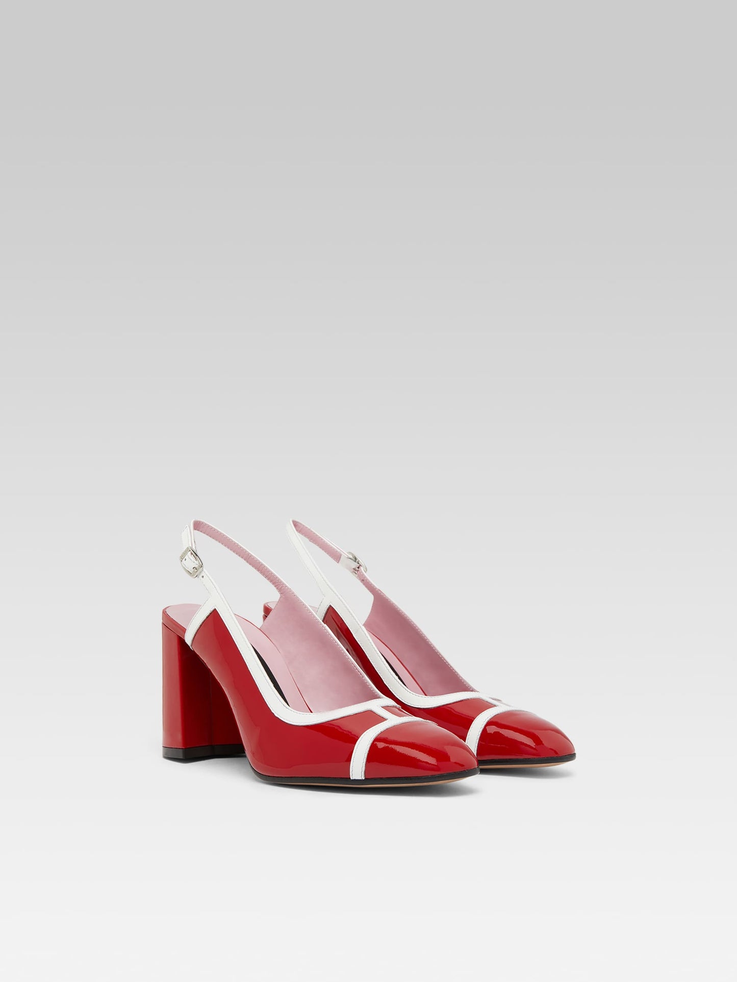 Alizee - Escarpins slingback cuir verni rouge et blanc