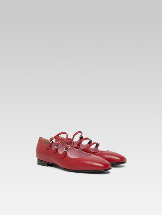 Ariana s - Garnet red upcycled leather Mary Janes ballet flats - Image number 3