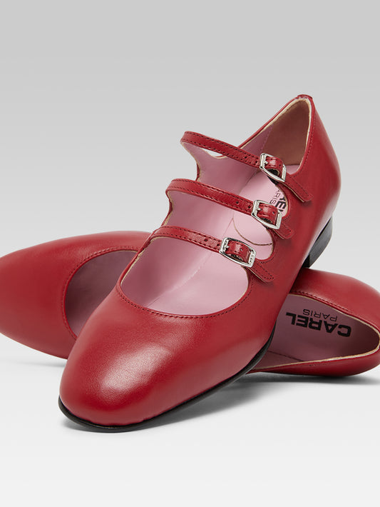 Ariana s - Garnet red upcycled leather Mary Janes ballet flats - Image number 4
