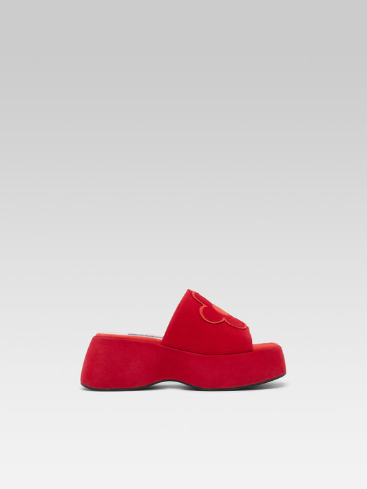 Flower - Red poppy upcycled suede leather platform mules