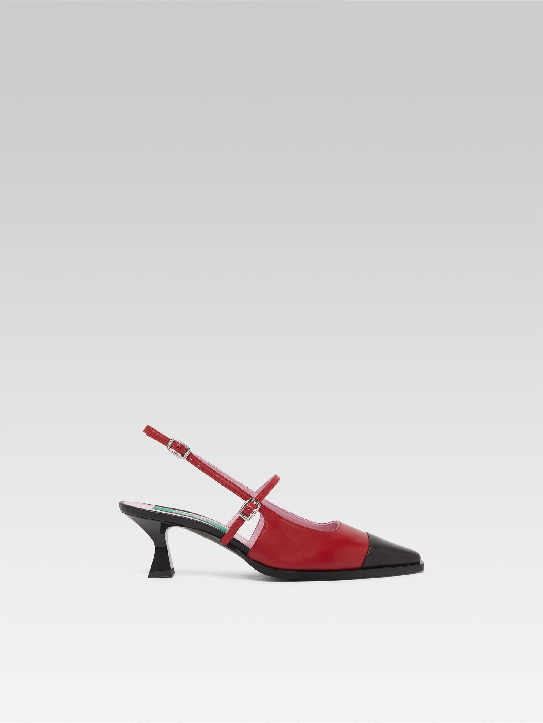 Cecile - Escarpins slingback cuir upcyclé rouge et noir - Image numéro 1