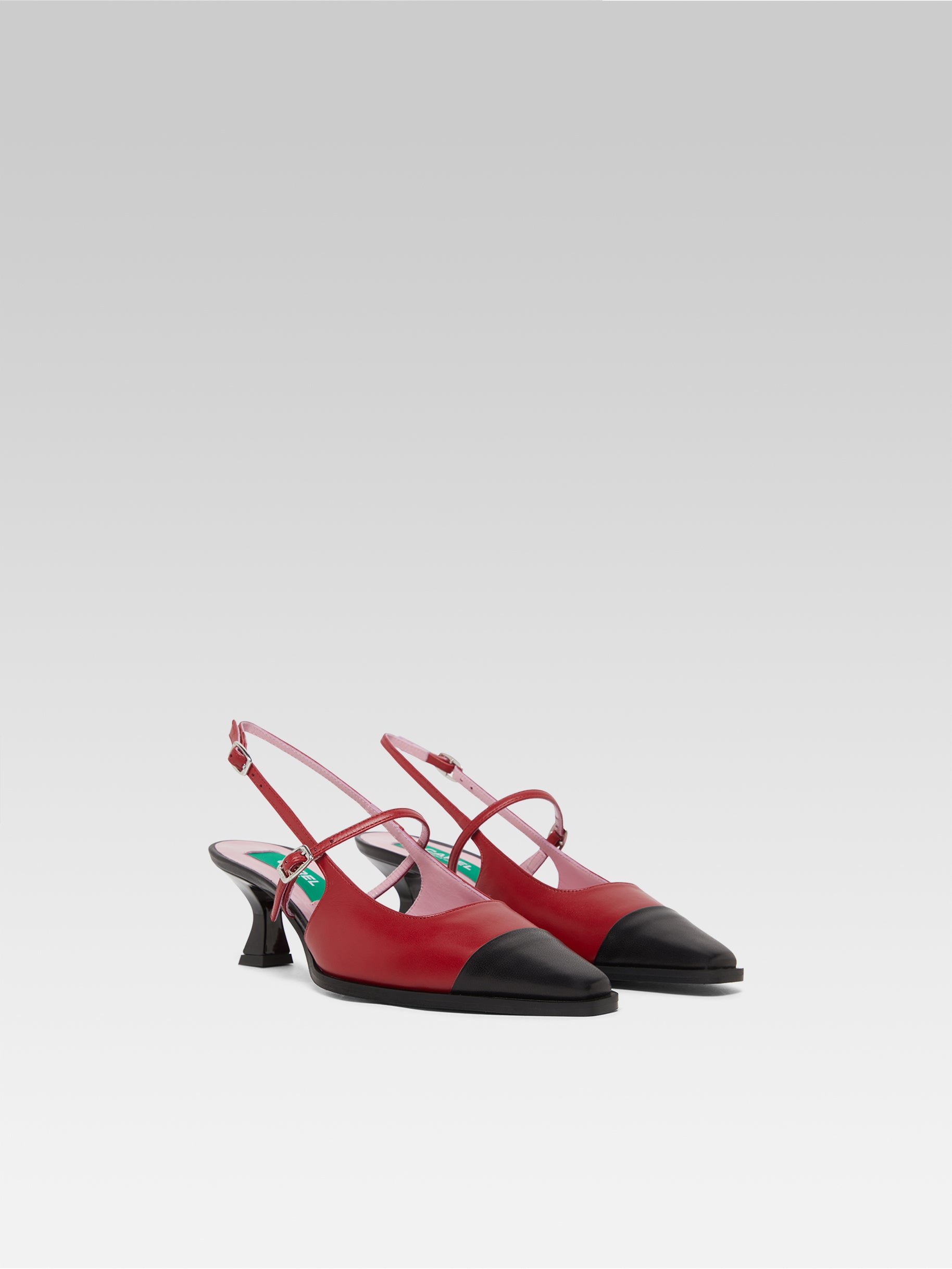 Cecile - Escarpins slingback cuir upcyclé rouge et noir - Image numéro 2