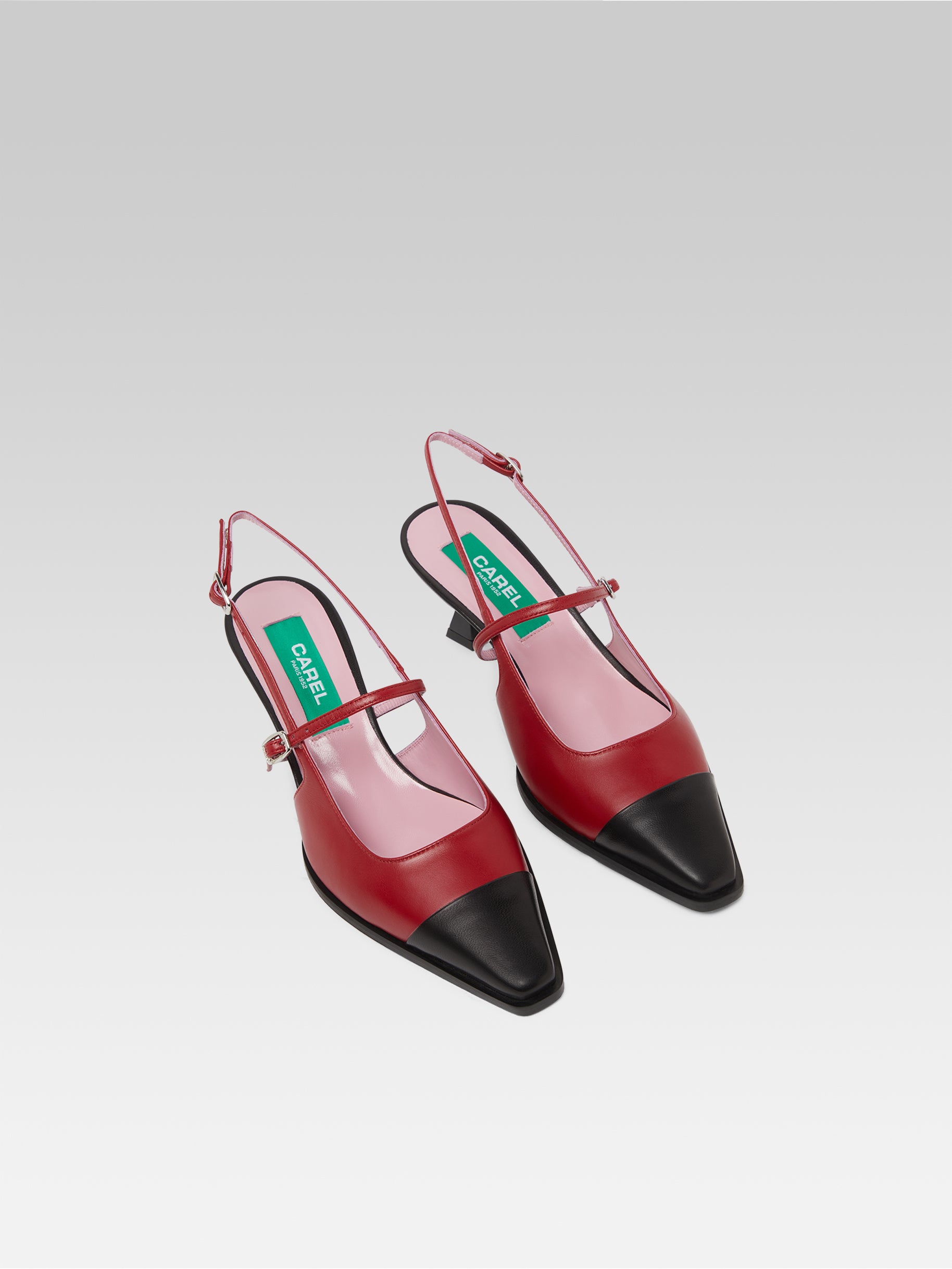 Cecile - Escarpins slingback cuir upcyclé rouge et noir - Image numéro 3