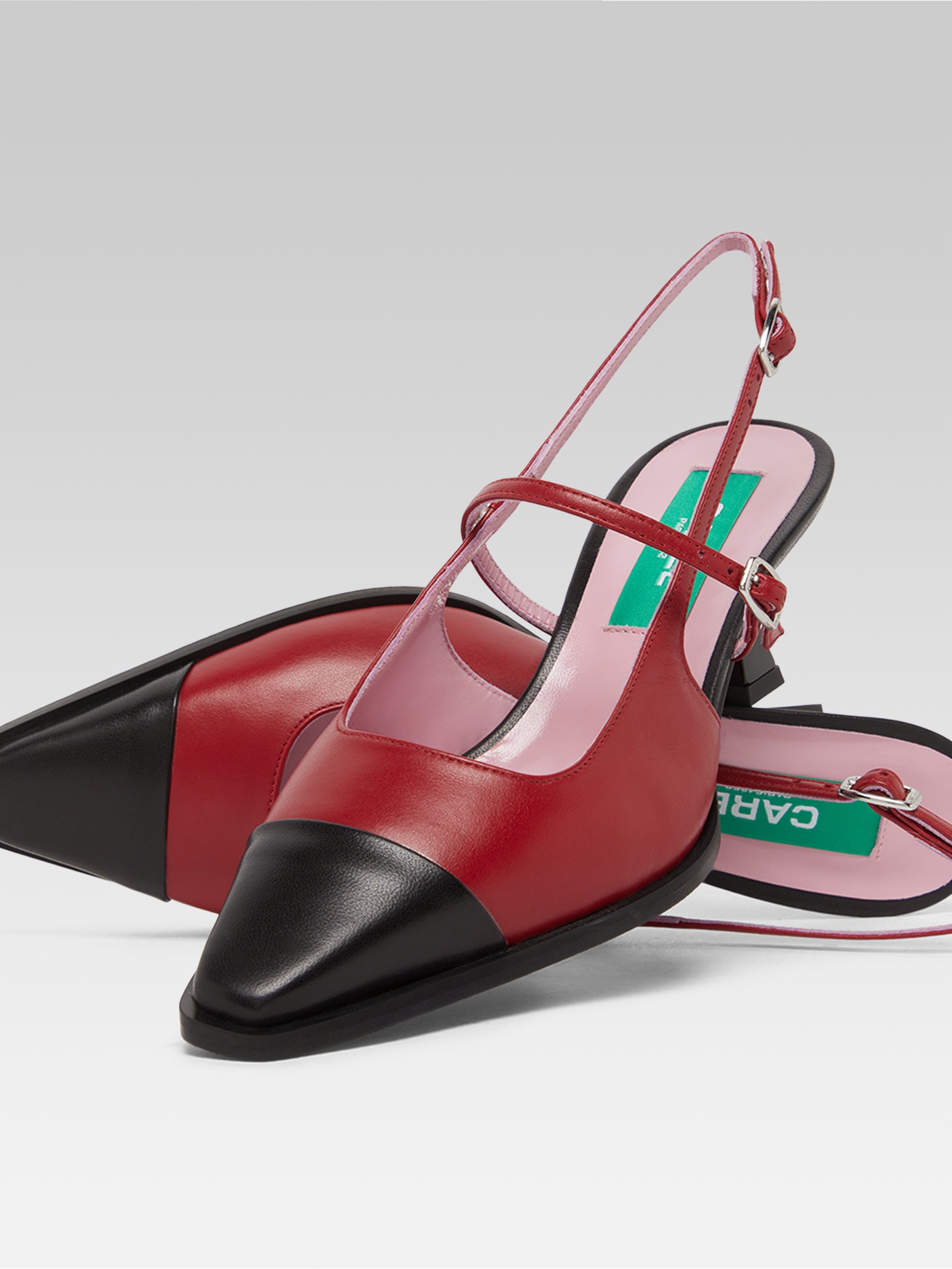 Cecile - Escarpins slingback cuir upcyclé rouge et noir - Image numéro 4