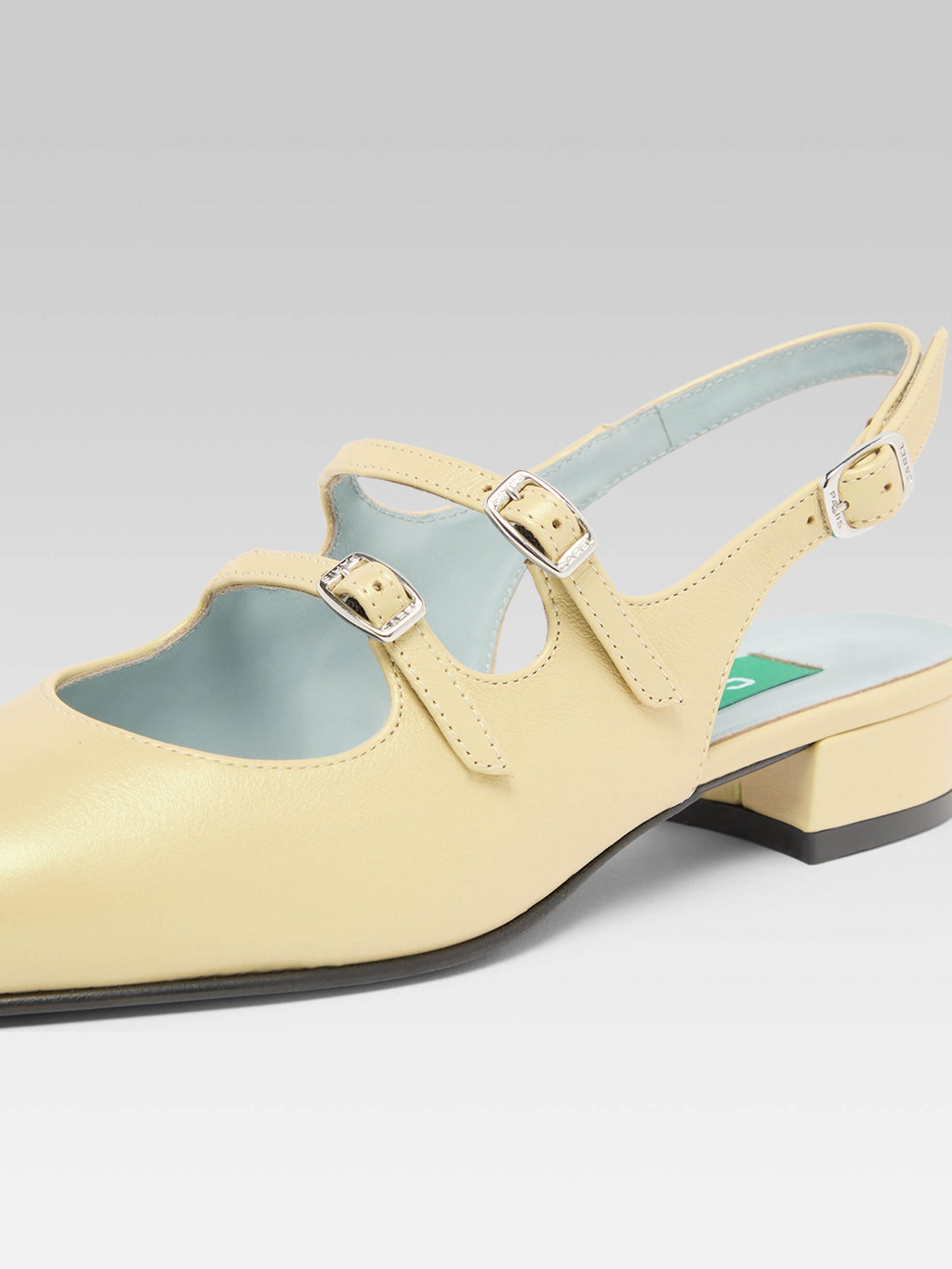 Peche - Yellow pearl upcycled leather slingback Mary Janes 