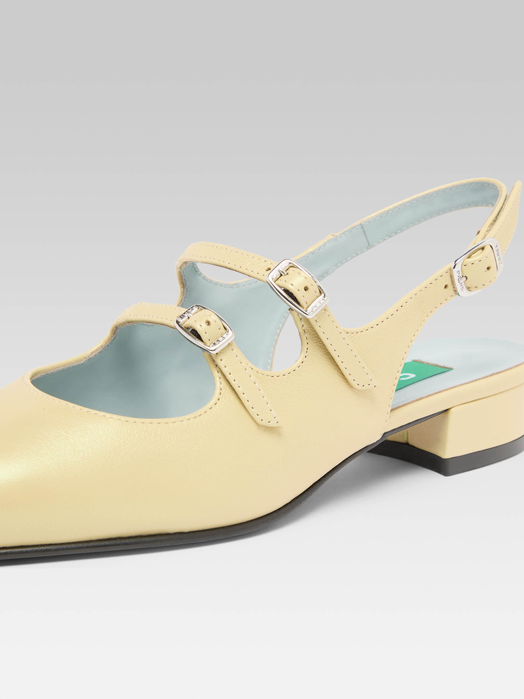 Peche - Yellow pearl upcycled leather slingback Mary Janes  - Image number 2