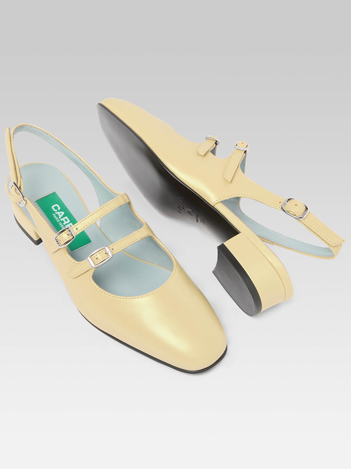 Peche - Yellow pearl upcycled leather slingback Mary Janes 