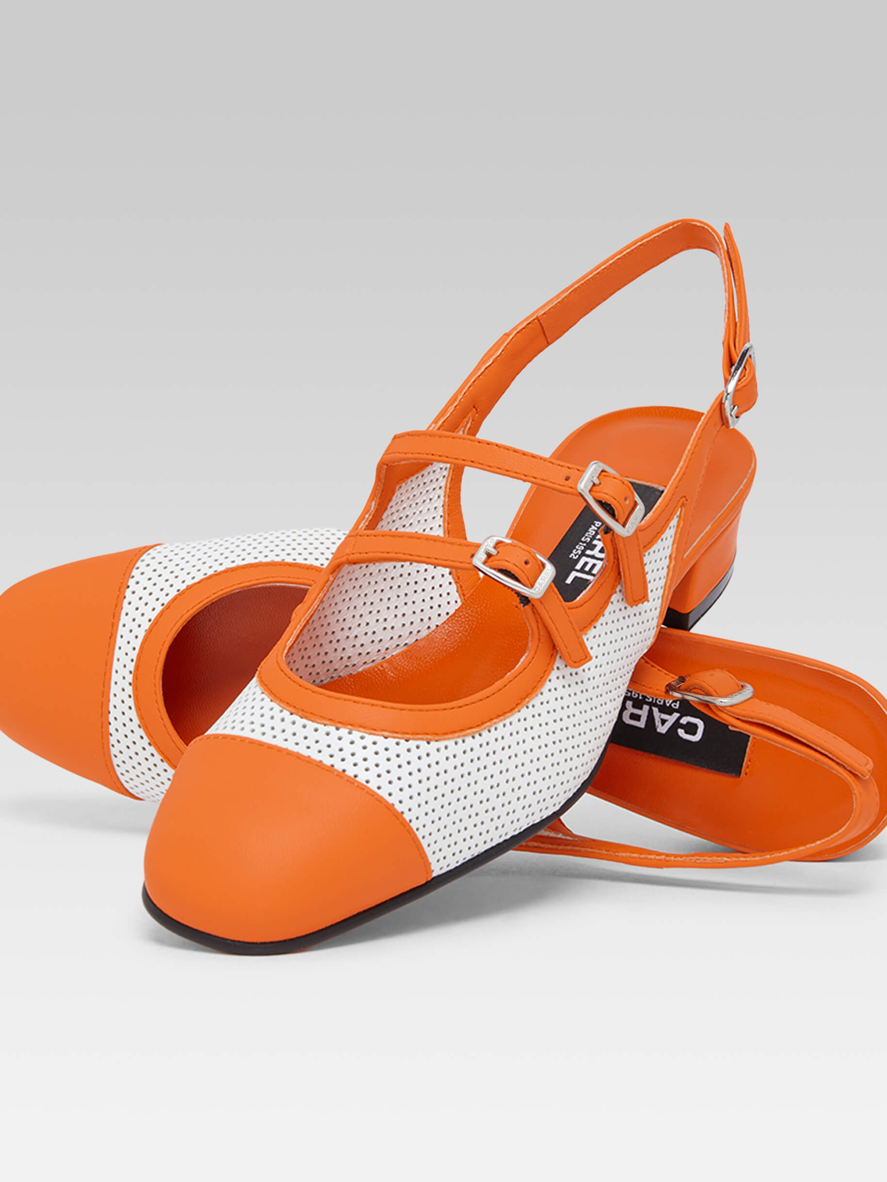 Abricot - Babies slingback cuir upcyclé blanc et cuir orange - Image numéro 2
