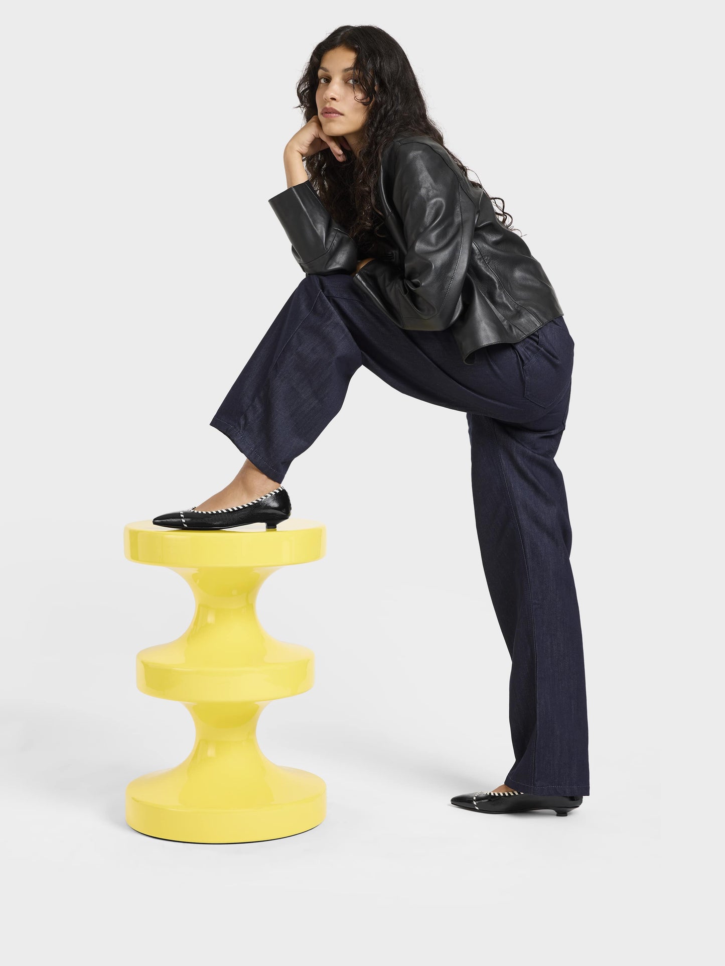 Dani - Black naplack leather and ivory leather ballet flats