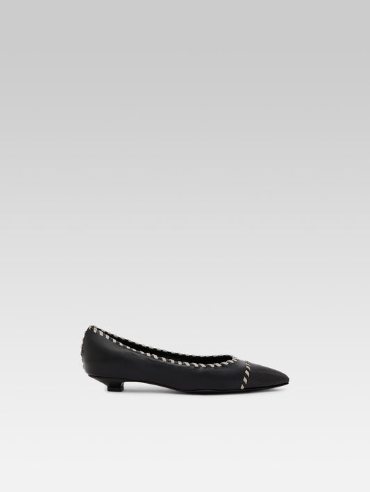 Dani - Ballerines cuir naplack noir et cuir ivoire