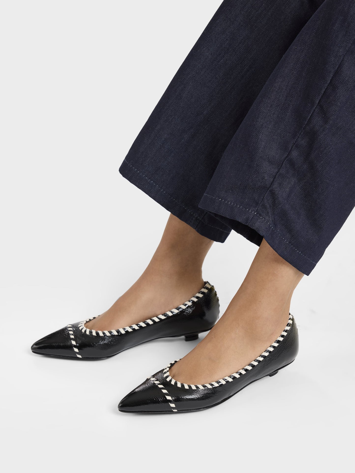 Dani - Black naplack leather and ivory leather ballet flats