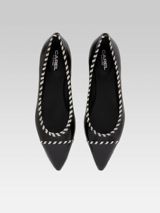 Dani - Black naplack leather and ivory leather ballet flats - Image number 3