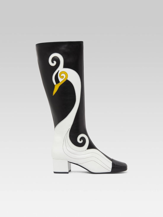 carel Malaga - Bottes cuir noir et blanc cygne