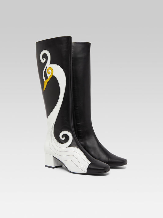 Malaga - Bottes cuir noir et blanc cygne - Image numéro 4