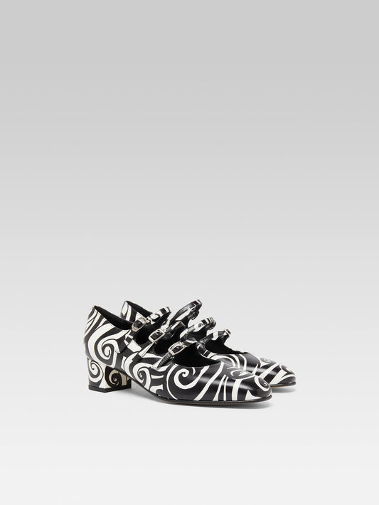 Kina - Escarpins babies cuir imprimé noir et blanc - Image numéro 4
